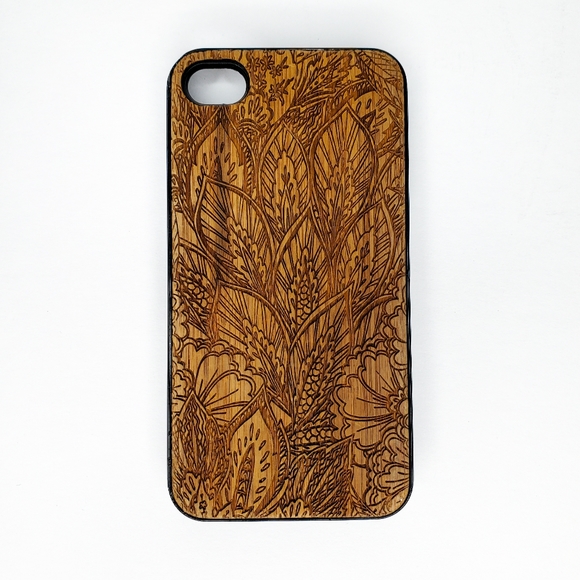 Boho Floral Rangoli Henna Hand-Carved Wooden iPhone 4 Case Melrose Trading Post - Picture 12 of 13
